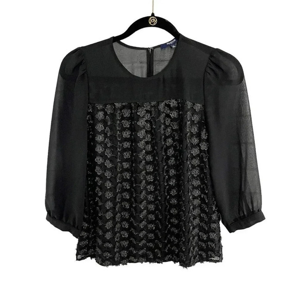 Madewell Black Fringeflower Applique Sheer Blouse Women's Size XS - Picture 1 of 8